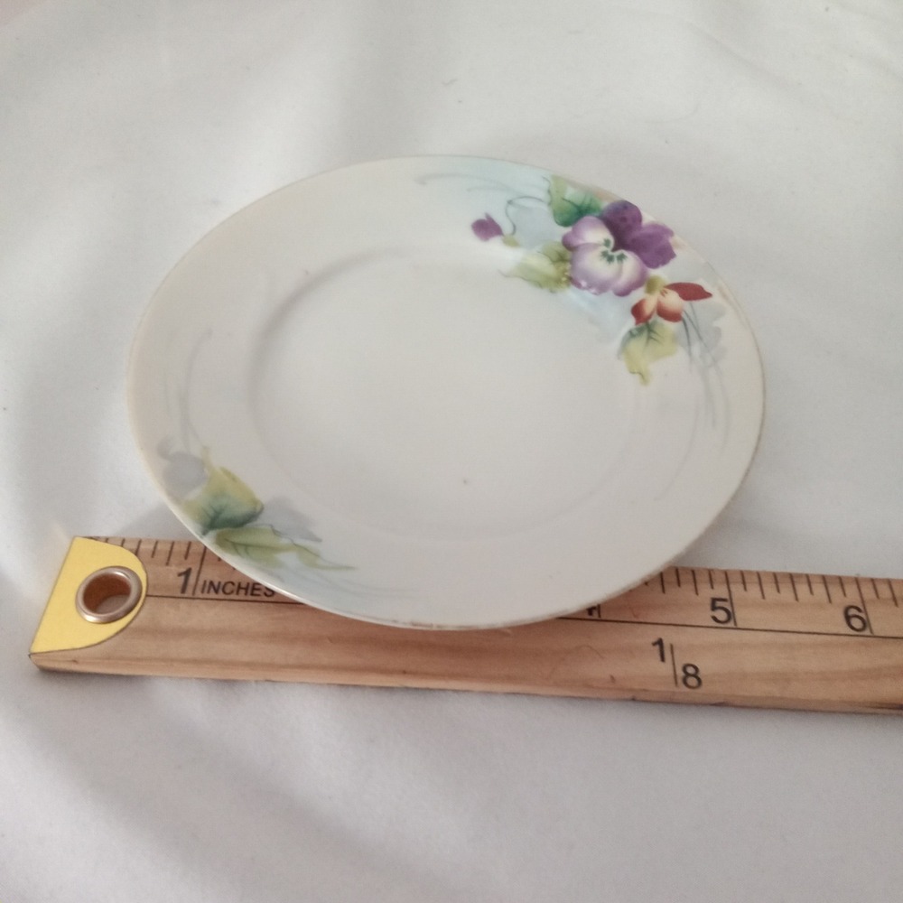 Antique Nippon Hand Painted Porcelain Plate Purple Pansy Floral Gold Trim 6.25in - Picture 4 of 5